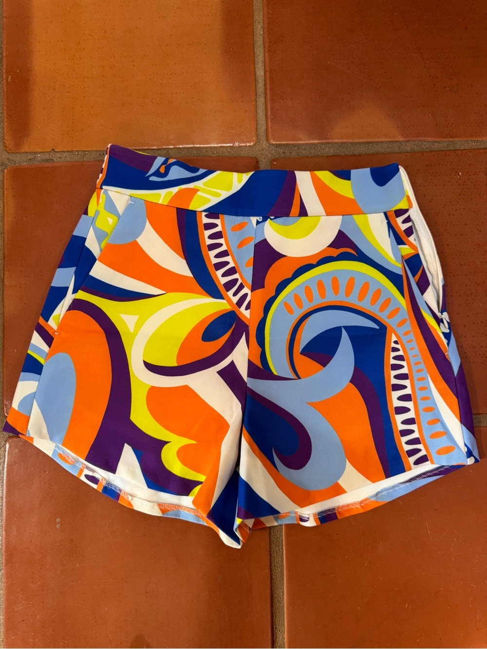 Zara Bright Orange, Blue & Purple Paisley Athletic Shorts